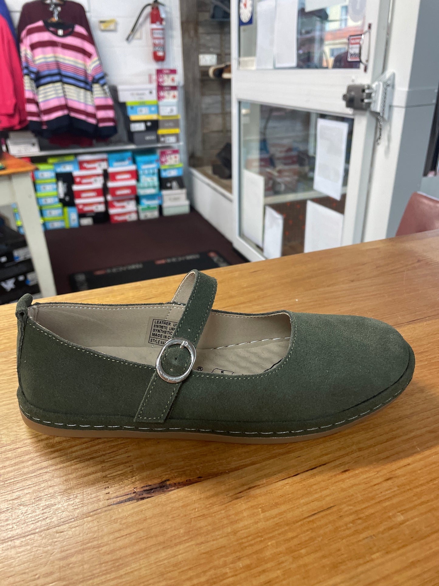 Just Bee Ceecee Mary Jane Shoes Khaki Suede